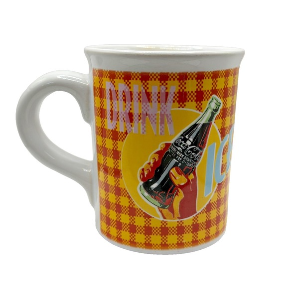 Coca-Cola Other - Coca~Cola Coffee Mug "Refreshing" Ice Cold Red/Yellow Check Gibson 14oz. Vintage